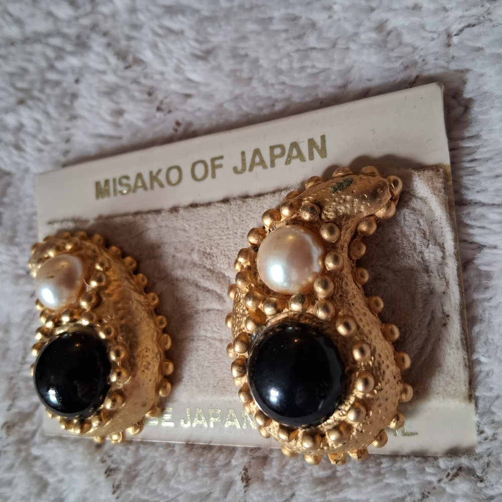 Gold and Black Earrings - Picture 3 of 5